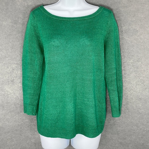 Talbots Sweater Women Petite Sz‎ S Kelly Green Linen Boatneck 3/4 Sleeve Knit - Picture 1 of 12